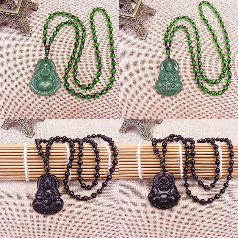 Classic Natural Chinese Buddha Pendant Jade Necklace Fashion Charm Jewelry Carved Blessing Lucky Amulet Gifts For Women Men