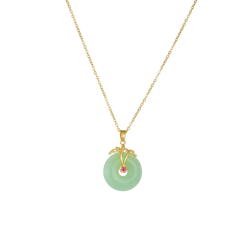 Chinese Style Classic Green Circle Stone Pendant Necklaces for Women Elegant Accessories Collar Jewelry Gifts for Friends